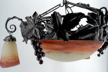 Load image into Gallery viewer, Lustre Art Déco en Fer Forgé et Pâte de Verre Soufflée par Muller Frères Lunéville, France, Circa 1920