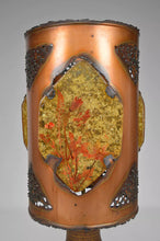 Charger l'image dans la galerie, Importante Lampe des Potiers d'Accolay en Céramique, Cuivre Patiné et Médaillons Multicolores en Résine Fractale, Circa 1970