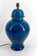 将图片加载到图库查看器,Lampe en Céramique à Émail Bleu Craquelé , Dans le goût de Pol Chambost , France, circa 1950