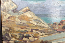 将图片加载到图库查看器,Peinture, Huile sur panneau, "Ville Côtière Méditerranéenne", France, Circa 1930