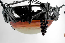 Load image into Gallery viewer, Lustre Art Déco en Fer Forgé et Pâte de Verre Soufflée par Muller Frères Lunéville, France, Circa 1920