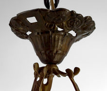Load image into Gallery viewer, Suspension /lustre en bronze et vasque en verre pressé moulé à décor de Papillons, Degué, France, Circa 1930