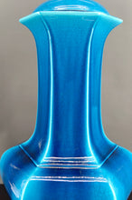 将图片加载到图库查看器,Importante Lampe en Porcelaine à Email Craquelé Bleu, France, Circa 1940