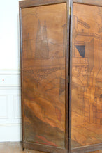 Загрузить изображение в средство просмотра галереи, Paravent Pyrogravé, Paysage de Ville Médiévale Méditerranéenne, Art Nouveau / Art Déco, 1930