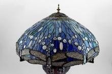 将图片加载到图库查看器,Importante lampe de salon Art Nouveau, Bronze patiné et Vitrail, d'après Tiffany Studios, Années 1980