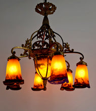 将图片加载到图库查看器,Important lustre en bronze doré et pâte de verre soufflée, Muller Frères Lunéville, France, vers 1920