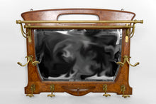 将图片加载到图库查看器,Vestiaire / Porte-Manteau Mural Art Nouveau en Chêne et Loupe d’Orme, Patères en Bronze et Miroir Biseauté, Circa 1900