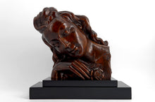Загрузить изображение в средство просмотра галереи, Sculpture en bois sur socle– Buste de femme à la rose, Art Déco, vers 1930
