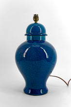 将图片加载到图库查看器,Lampe en Céramique à Émail Bleu Craquelé , Dans le goût de Pol Chambost , France, circa 1950