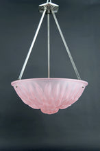 Load image into Gallery viewer, Suspension / Lustre / Vasque, Verre Pressé Moulé à Motif Floral, Monture en Bronze Argenté, Art Deco, France, Circa 1930