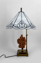 Загрузить изображение в средство просмотра галереи, Lampe « Rose des Sables » en Bronze & Abat-jour Vitrail — vers 1970