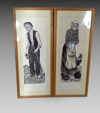 Загрузить изображение в средство просмотра галереи, Paire de Gravures Xylographes, "Couple de Paysans", France, Circa 1970