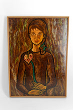 Загрузить изображение в средство просмотра галереи, Aurel Nedel, Jeune fille à la fleur, Huile sur panneau isorel, encadrée, Roumanie, vers 1960