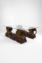 将图片加载到图库查看器,Table basse aux béliers en bois sculpté, Hollywood Regency, vers 1970
