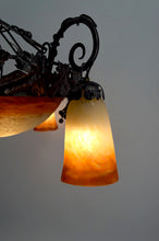 Load image into Gallery viewer, Lustre Art Déco en Fer Forgé et Pâte de Verre Soufflée par Muller Frères Lunéville, France, Circa 1920