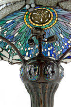 将图片加载到图库查看器,Importante lampe de salon Art Nouveau, Bronze patiné et Vitrail, d'après Tiffany Studios, Années 1980