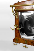 将图片加载到图库查看器,Vestiaire / Porte-Manteau Mural Art Nouveau en Chêne et Loupe d’Orme, Patères en Bronze et Miroir Biseauté, Circa 1900