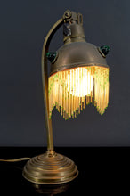 将图片加载到图库查看器,Lampe de table Art Nouveau en Laiton et Cabochons de Verre, Circa 1910