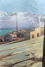 将图片加载到图库查看器,Peinture, Huile sur panneau, "Ville Côtière Méditerranéenne", France, Circa 1930