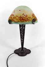 将图片加载到图库查看器,Lampe Champignon en Fer Forgé et Abat-jour en Pâte de Verre Soufflée , Art Déco , France, circa 1920
