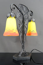 将图片加载到图库查看器,Importante lampe bicéphale Art Déco en fer forgé – Muller Frères Lunéville, France, vers 1930