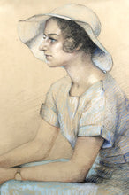 将图片加载到图库查看器,Portrait de jeune femme, pastel, Art Déco, par M.Ducoin, France, 1934