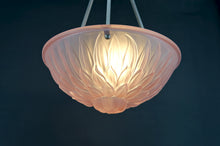 Load image into Gallery viewer, Suspension / Lustre / Vasque, Verre Pressé Moulé à Motif Floral, Monture en Bronze Argenté, Art Deco, France, Circa 1930