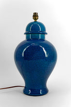 将图片加载到图库查看器,Lampe en Céramique à Émail Bleu Craquelé , Dans le goût de Pol Chambost , France, circa 1950