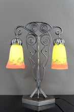 将图片加载到图库查看器,Importante lampe bicéphale Art Déco en fer forgé – Muller Frères Lunéville, France, vers 1930