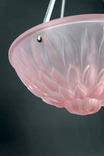 Load image into Gallery viewer, Suspension / Lustre / Vasque, Verre Pressé Moulé à Motif Floral, Monture en Bronze Argenté, Art Deco, France, Circa 1930