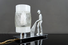 将图片加载到图库查看器,Rare Lampe en Bronze Chromé – "Soldat du Feu" – Art Déco Moderniste, Pologne, Circa 1950-1960