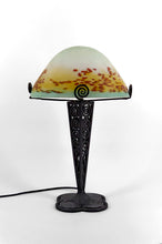 将图片加载到图库查看器,Lampe Champignon en Fer Forgé et Abat-jour en Pâte de Verre Soufflée , Art Déco , France, circa 1920