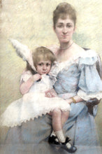 Загрузить изображение в средство просмотра галереи, Important Pastel de la Belle Époque, Portrait de mère et enfant – France, vers 1890–1900
