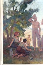 将图片加载到图库查看器,Huile sur panneau isorel, Les moissonneurs en pause, Circa 1930–1940