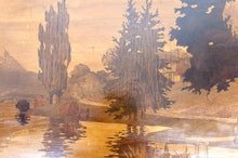 将图片加载到图库查看器,Tableau de Marqueterie, Lac Alpin, Attribué à Pierre Rosenau, Art Nouveau, Début XXe