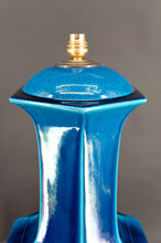 将图片加载到图库查看器,Importante Lampe en Porcelaine à Email Craquelé Bleu, France, Circa 1940