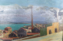 将图片加载到图库查看器,Peinture, Huile sur panneau, "Ville Côtière Méditerranéenne", France, Circa 1930