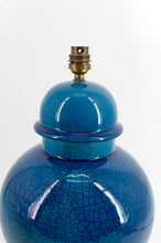 将图片加载到图库查看器,Lampe en Céramique à Émail Bleu Craquelé , Dans le goût de Pol Chambost , France, circa 1950