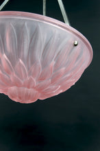 Load image into Gallery viewer, Suspension / Lustre / Vasque, Verre Pressé Moulé à Motif Floral, Monture en Bronze Argenté, Art Deco, France, Circa 1930