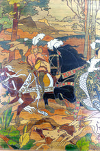 Загрузить изображение в средство просмотра галереи, Important Tableau Pyrogravé, Scène de Chasse Médiévale, France, Art Nouveau, Circa 1900