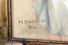 将图片加载到图库查看器,Portrait de jeune femme, pastel, Art Déco, par M.Ducoin, France, 1934