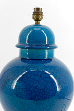 将图片加载到图库查看器,Lampe en Céramique à Émail Bleu Craquelé , Dans le goût de Pol Chambost , France, circa 1950