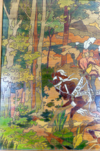 Загрузить изображение в средство просмотра галереи, Important Tableau Pyrogravé, Scène de Chasse Médiévale, France, Art Nouveau, Circa 1900