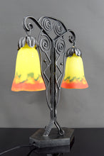 将图片加载到图库查看器,Importante lampe bicéphale Art Déco en fer forgé – Muller Frères Lunéville, France, vers 1930