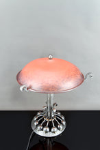 将图片加载到图库查看器,Importante Lampe à Monture Végétale Stylisée en Fer Forgé et Dôme en Pate de Verre Marmoréenne Rouge Orangé, Art Deco, France, Circa 1930