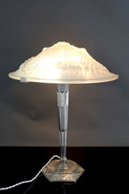 将图片加载到图库查看器,Lampe de table Art Déco en bronze nickelé et verrerie Schneider "Libellules" – France, vers 1930