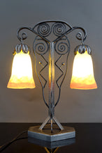 将图片加载到图库查看器,Importante lampe bicéphale Art Déco en fer forgé – Muller Frères Lunéville, France, vers 1930