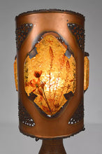 Charger l'image dans la galerie, Importante Lampe des Potiers d'Accolay en Céramique, Cuivre Patiné et Médaillons Multicolores en Résine Fractale, Circa 1970
