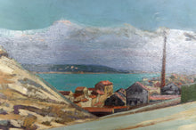 将图片加载到图库查看器,Peinture, Huile sur panneau, "Ville Côtière Méditerranéenne", France, Circa 1930
