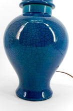 将图片加载到图库查看器,Lampe en Céramique à Émail Bleu Craquelé , Dans le goût de Pol Chambost , France, circa 1950